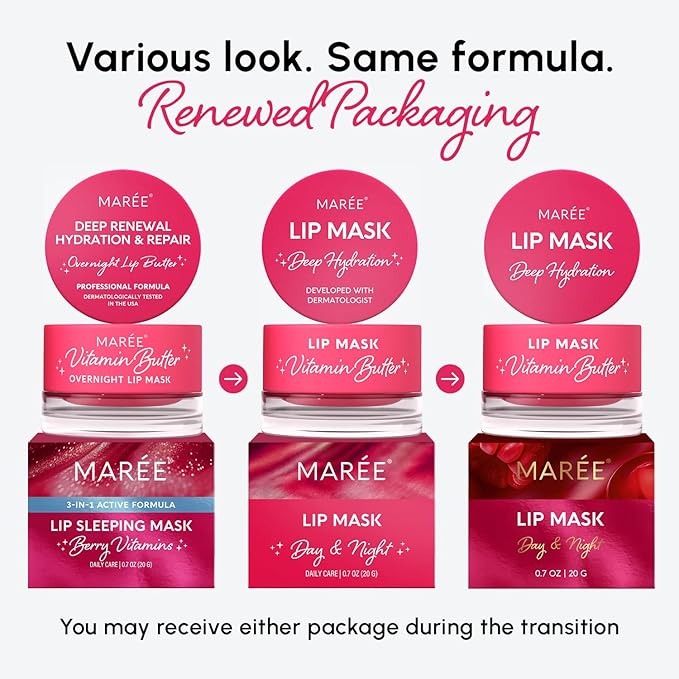 MAREE Lip Mask Overnight - Lip Moisturizer For Very Dry Lips - Hydrating Lip Butter Balm with Hyaluronic Acid & Collagen - Overnight Lip Treatment - Lip Sleeping Mask Repair - Hidratante de Labios