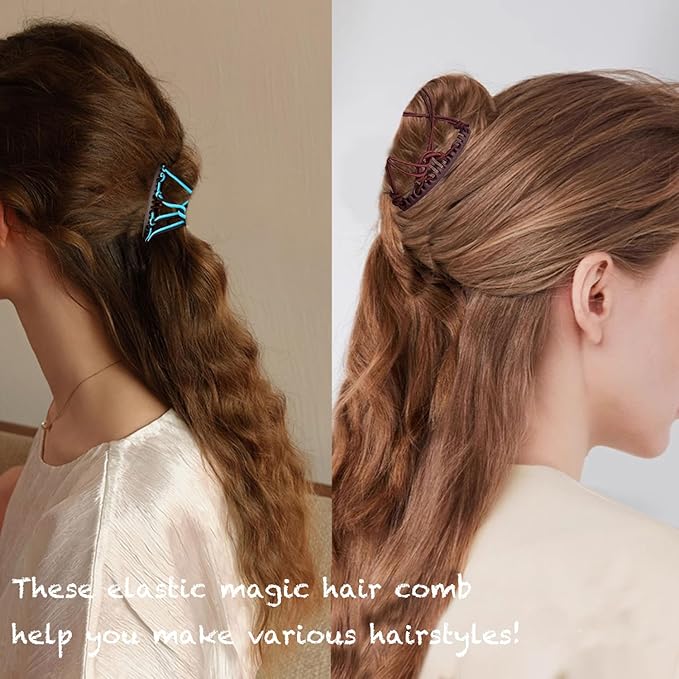 5 Pieces Magic Hair Comb Stretchy Double Comb Elastic Adjustable Hair Clips for Women Girls Vintage Hairstyle Multipurpose Hair Accessories (Black, Brown, Purple, Pink, Blue)
