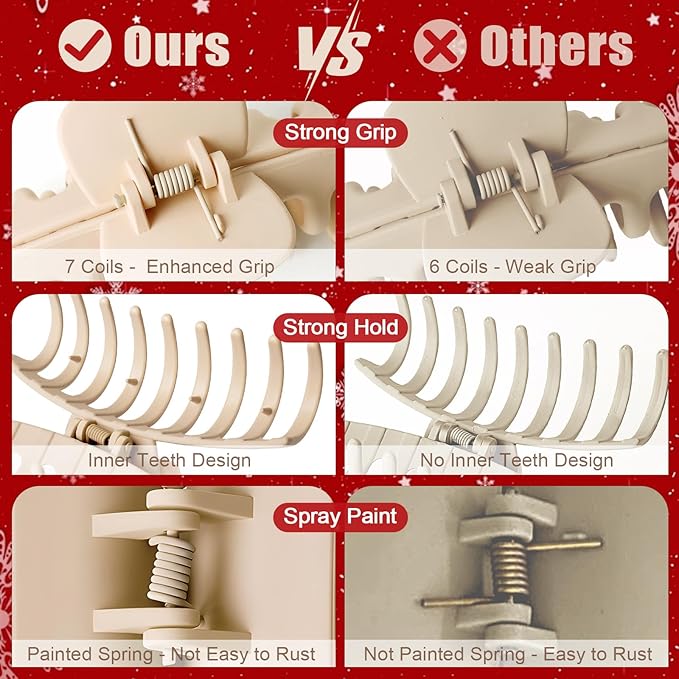 TOCESS Hair Claw Clips for Women - Large 8PK Neutral Matte Jumbo Square Hair Clips for Thick, Thin, Long, Short, Curly Hair Girls, Big Jaw Clip Set for Daily Use (Cream Beige)