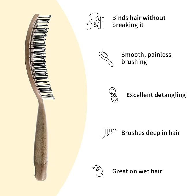 Hair Brush Professional for Women Men Paddle Detangling Brush for Wet Dry Curly Thick Straight Hair Shaping Defining Curls wood round