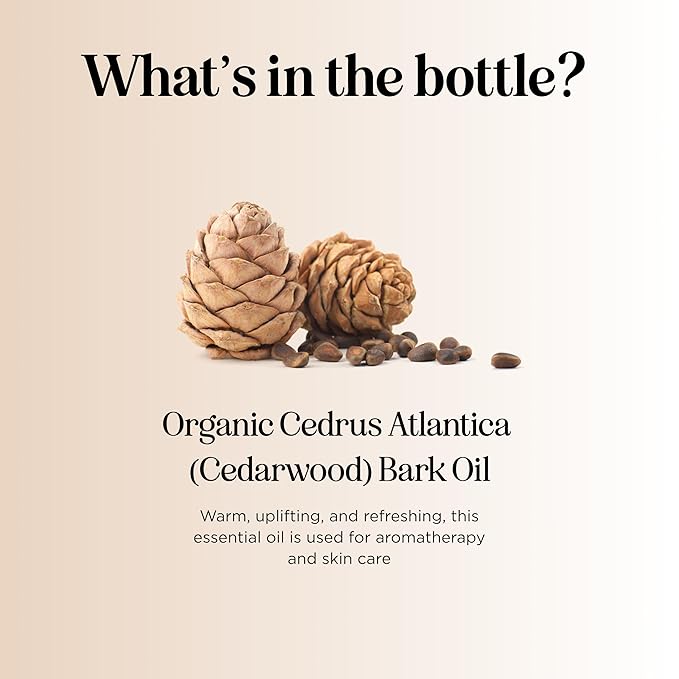 Certified Organic Cedarwood Essential Oil - 100% Pure Organic Cedarwood for Hair Skin & Nails plus Beauty DIYs - Calming Aromatherapy Essential Oil for Diffusers - USDA Non-GMO & Undiluted