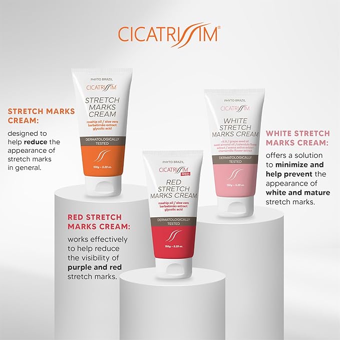 Cicatrissim White Stretch Mark Cream for White and Old Striae - Softens Stretch Marks, Evens Skin Tone, and Firms Skin - All Skin Types - 150g