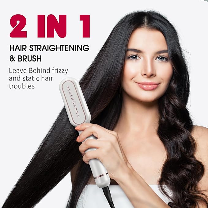 Hair Straightener Brush with Nano Titanium - 30s Fast Heat Ionic Straightening Comb, 9 Temp LED Display & Anti-Scald, Professional Styling Gift for Women