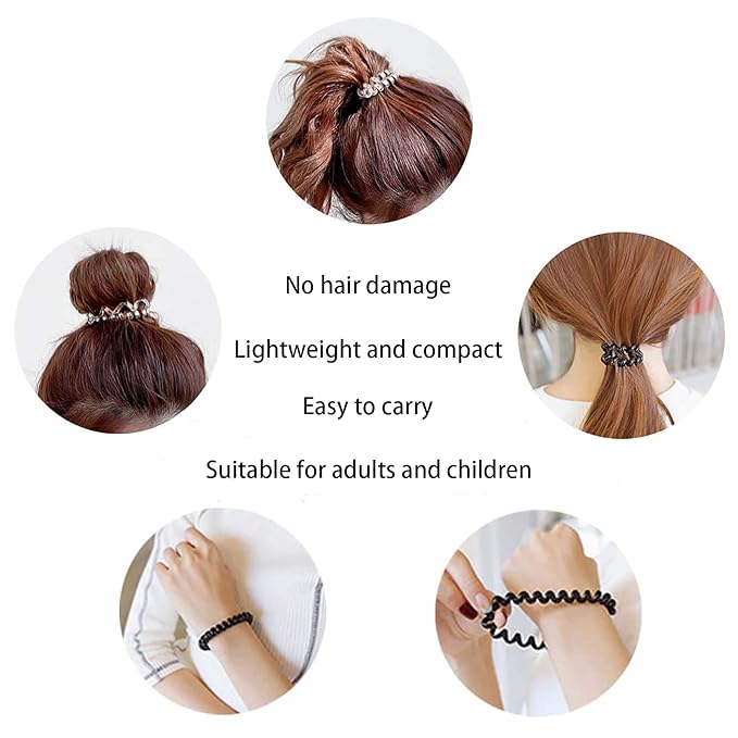 Hair Ties, 17 Pack Spiral Coils for Thick and Thin Hair - No Crease Ponytail Holders for Women and Children
