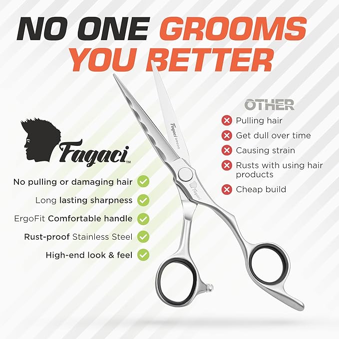 Fagaci Professional Hair Scissors 6” Razor Sharp Blades, Fine Cutting VG10 Steel Hair Cutting Shears, Barber Scissors Professional