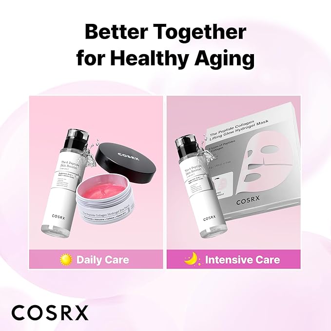 COSRX Pink Peptides Collagen Hydrogel Eye Patch for Puffy Eyes and Dark Circles, Under Eye Mask, 60 Under Eye Patches, Korean Skin Care - Stocking stuffers for women