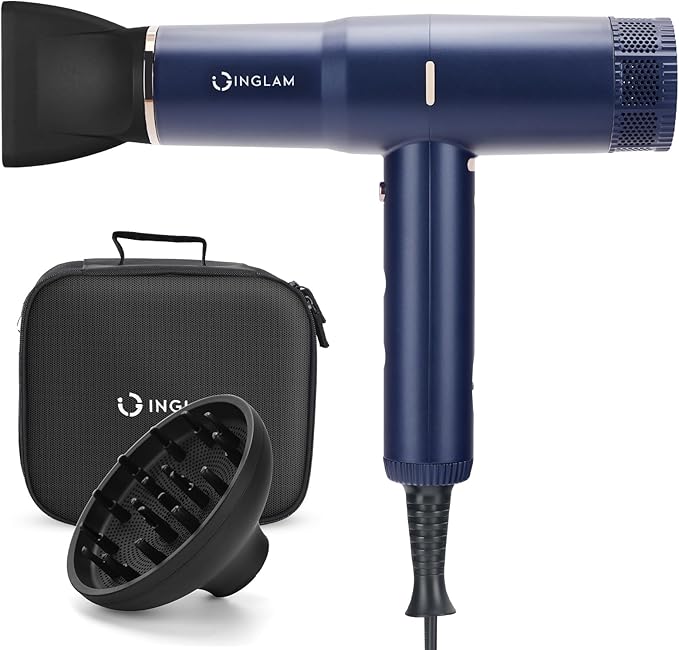Hair Dryer, IG INGLAM 1875W Ionic Blow Dryer with Diffuser, 110, 000 RPM High-Speed Brushless Motor for Fast Drying, 3 Heat Settings & 3 Speed & Cold Settings, Low Noise