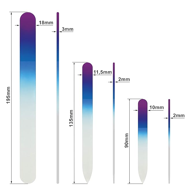 Nail Files - Mont Bleu Gift Set of 3 Crystal Nail Files in Pouch - Rainbow Colors - Genuine Czech Tempered Glass - Handmade Gifts for her - Best Glass Nail Files Kit for Natural Nails