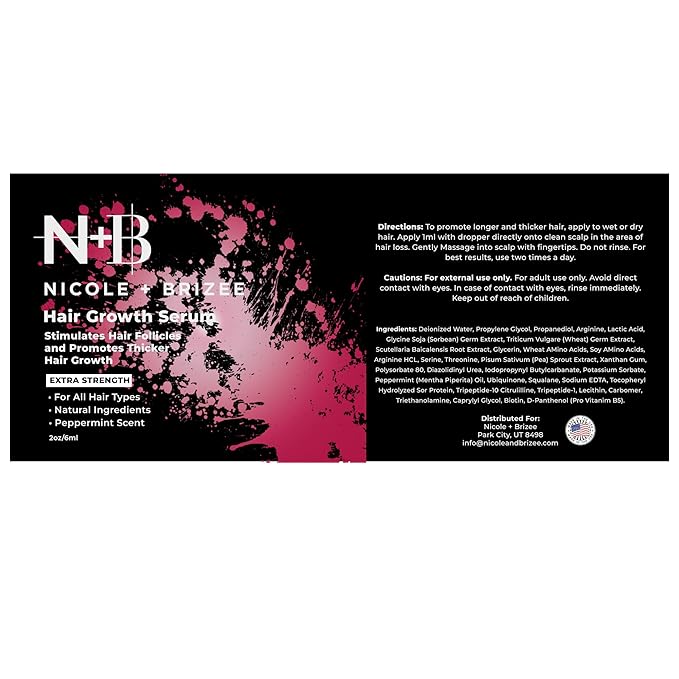 N+B Hair Growth Serum - Helps Promote Thicker, Fuller, & Healthier Hair w/Biotin, Natural-Based Formula, Helps Prevent Hair Fall & Thinning, For Women In All Hair Types - (2oz.) (6-Pack)
