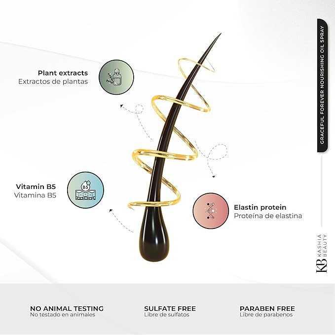 Kashia Beauty Graceful Forever Nourishing Oil Spray 9.6 oz – Leave-In Three-Phase Treatment with Nano Technology – Hydrating Detangler & Thermal Protector for Radiant Healthy Hair