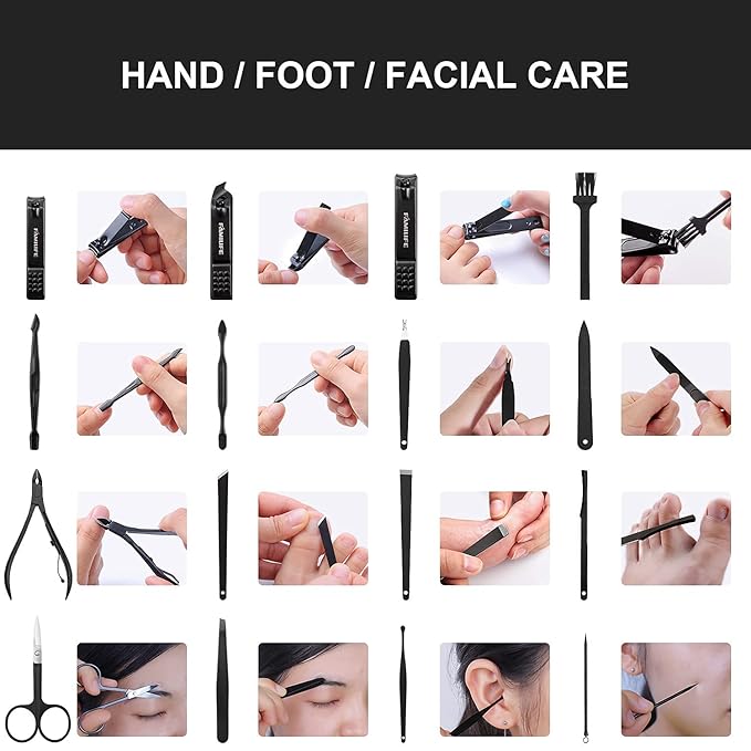 FAMILIFE Gifts for Men, Manicure Set Clippers Manicure Kit Nail Clipper Sets 16pcs Mens Grooming Kits Professional Stainless Steel Nail Kit Brown Leather Case Travel Kits
