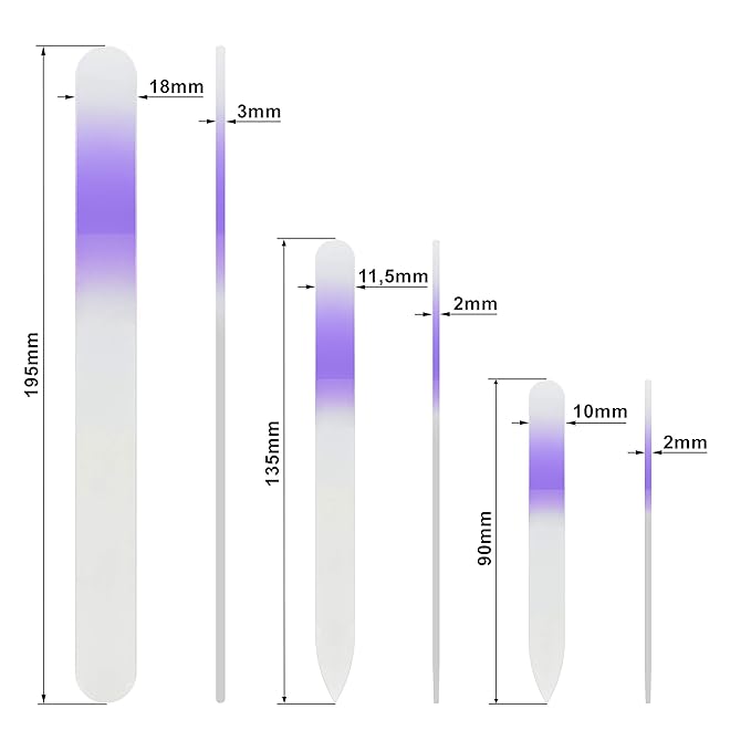 Nail File for Women - Mont Bleu Premium Set of 3 Glass Nail Files in Pouch - Genuine Czech Tempered Glass - Handmade Gifts for Women - Manicure Nail Care - Double Sided Finger Nail Files