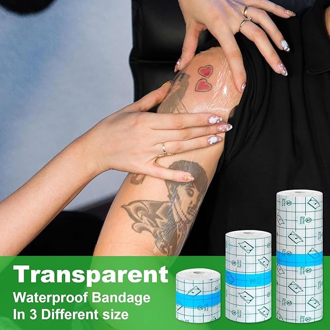 3 Rolls Tattoo Aftercare Bandage - Jconly Waterproof Tattoo Film Second Skin Tattoo Cover Up Patch Tape Healing Wrap Tattoo Supplies for Swimming, Shower, Wound Initial Healing(2 Inch, 4 Inch, 6 Inch)
