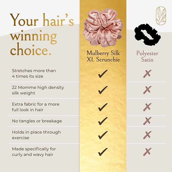 Silk Scrunchies for Women Ponytail Holders – Oversized Mulberry Silk Scrunchies – Extra Large No Damage Hair Ties for Curly, Thick, and Thin - Hair Accessories for Women – Blush Pink, XL By Curlfriend