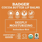 Badger Cool Mint Cocoa Butter Lip Balm, Long Lasting Hydrating Lip Care, 100% Organic Lip Balm, Large Size Stick, 4-pack