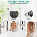 3 Way Mirror for Men & Women - Trifold Self Haircut Mirror, 360° View with Height Adjustable Hooks, Anti-Fog HD Glass for Shaving, Makeup, Braiding, Dye Hair, Travel Friendly Grooming Tool