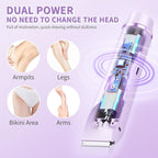 2-in-1 Bikini Trimmer & Shaver for Women, All-in-One Rechargeable Electric Razor for Body & Face, Dual Head Design for Pubic, Underarm, Leg, Chin Hair Removal, IPX7 Waterproof(Purple)