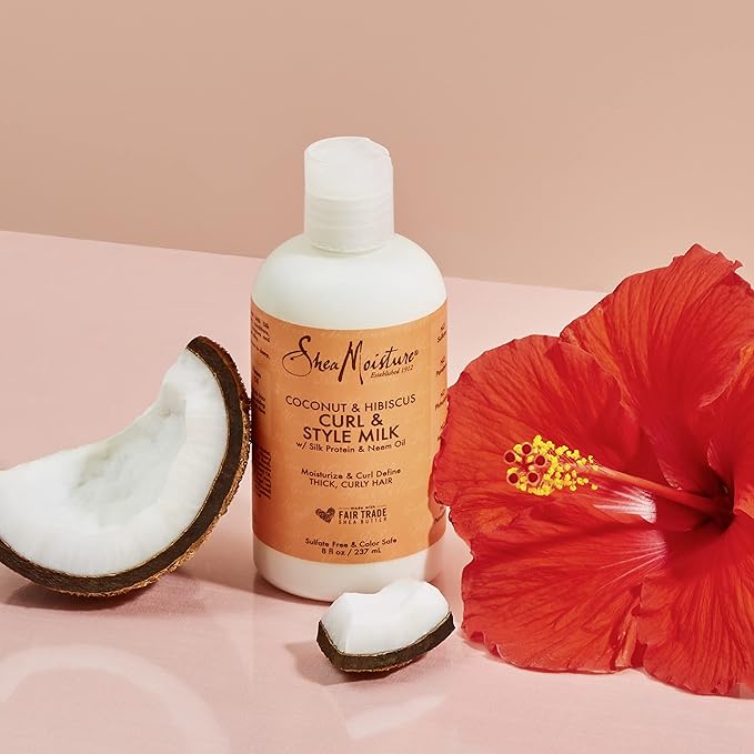 SheaMoisture Curl & Style Milk Coconut & Hibiscus with Silk Protein & Neem Oil for Thick, Defined, Curly Hair Fair Trade, Sulfate-Free 8 oz
