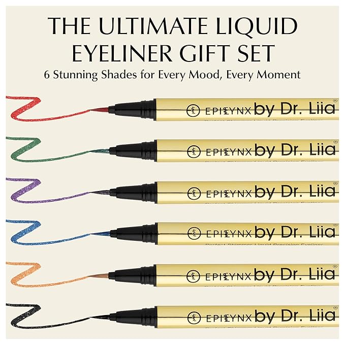 Liquid Eyeliner - Hypoallergenic Eyeliner with Fine Brush Tip, Long-Lasting Waterproof Eye Liner - Cruelty-Free, Vegan, Hypoallergenic, Gluten-Free, Smooth Liquid Eye Liner - 6 Shades Gift Set