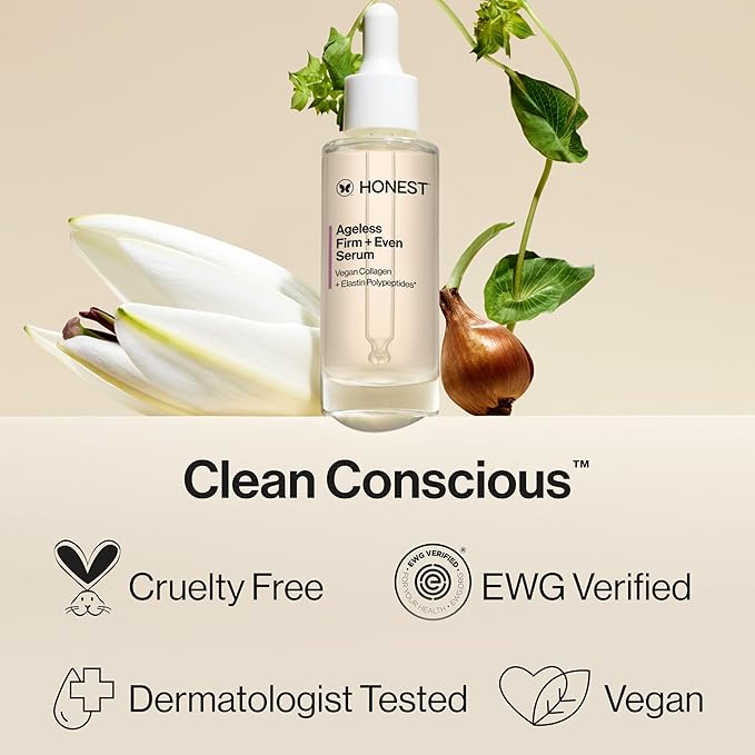 Honest Beauty Ageless Firm and Even Serum, Powered by Vegan Collagen Elastin Polypeptides, Firmer-Looking Skin, Fragrance Free, EWG Verified, Cruelty-Free, 1 fl oz