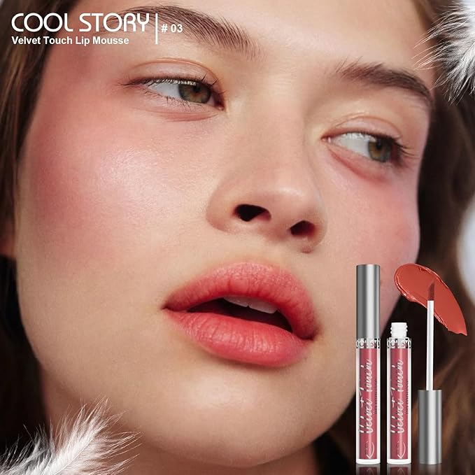 COOL STORY Velvet Lip Stain Mousse, Lip Tint Long-Lasting Waterproof Matte Finish (03)
