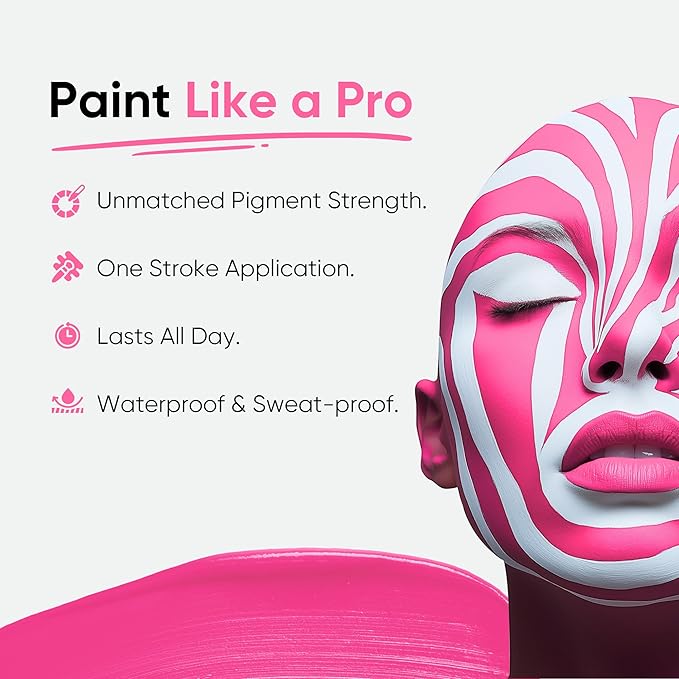 Blue Squid PRO Pink Face Paint Stick - Waterproof Body Paint For Adults & Kids Eye Black Baseball, Eyeblack Softball - Vegan Hypoallergenic Twist-Up Non-Toxic Makeup Stick - Cosplay, Sports & SFX