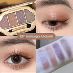 Nude Eyeshadow Palette 4 Colors, Champagne Chocolate Shimmer Matte Nude Eye Shadow Quad, Smooth Long-Lasting Highly Pigmented Formula, Easy for Beginners, Ideal for Daily Soft Glam Makeup, 3#