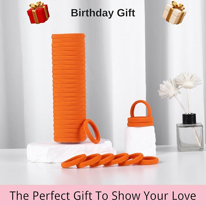 LuSeren 120 Pcs Orange Hair Ties for Women, No Damage Soft Seamless Nylon Hair Elastics for Thick Hair, Ponytail Holders, Solid Orange Hair Accessories