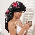 AWAYTR Long Satin Bonnet for Braids - Elastic Silk Hair Bonnets for Sleeping Night Cap Stretchy Tie Band for Women（Flower C）