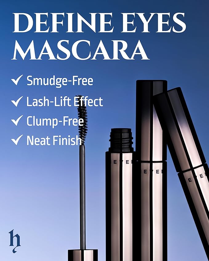 HEVVYMAKEUP Define Eyes Mascara Black Volume & Curl - Volumizing, Curling, Defining - Bold & Lifted Lashes - Feathery Soft, No Smudging, No Clumping - Korean Eye Makeup, 0.30 fl.oz.