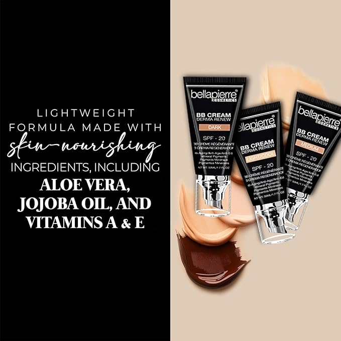 Bellapierre BB Cream SPF 20 – Mineral Sunscreen & Liquid Foundation, Lightweight Face Moisturizer with Buildable Coverage, Matte Finish, Non-Toxic, Paraben-Free, Cruelty-Free – 1.7 oz - Dark Cool