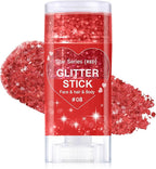 Red Body Glitter Stick, Halloween Face Glitter Makeup,Holographic Hair Glitters Mermaid Makeup Rave Outfits for Women, Shimmer Face Paint Stick for Christmas (Red)