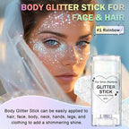 Sparkling Rainbow Body Glitter Stick, Face Body Glitter Gel Holographic Hair Glitter Halloween Chunky Sequin Waterproof Face Paint Stick Glitter Makeup for Women