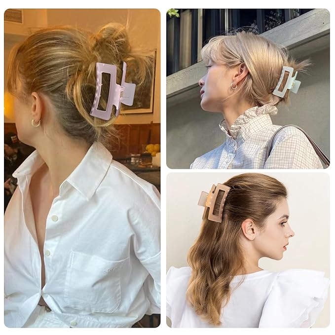 3.5 Inch Medium Hair Accessories - 6 Pack Square and Rectangle Banana Jaw Clips for Women and Girls - Ice Cream