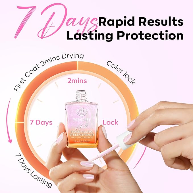 modelones Nail Strengthener and Growth Pearl Pink Nail Polish Nail Repair for Damaged Nails Hardener Extra Strong and Growth Nail Care Gifts for Women 15ml