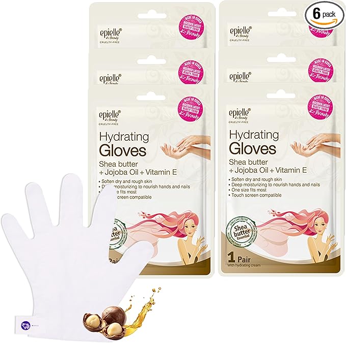 Epielle Hydrating Hand Mask 6 Pairs, Relieve and Soften with Shea Butter & Jojoba Oil, Deep Moisturizing Gloves for Dry, Cracked Hands, Self Care Gifts for Women, Spa Kit, Stocking Stuffers