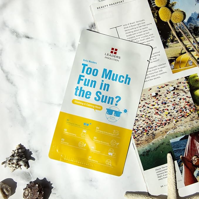 Leaders Insolution Daily Wonders Too Much Fun in the Sun? Facial Mask Sheet Soothing and Calming Hydrating Korean Skincare (10 Sheets)