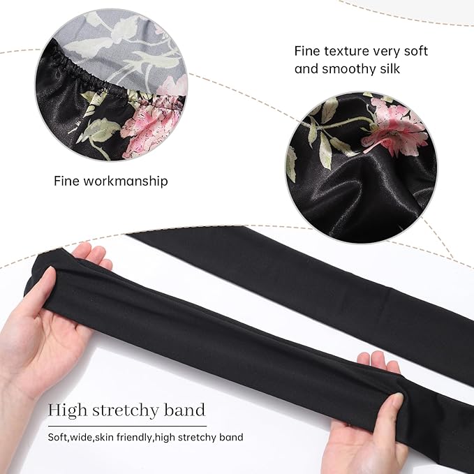 AWAYTR Long Satin Bonnet for Braids - Elastic Silk Hair Bonnets for Sleeping Night Cap Stretchy Tie Band for Women(Wild Rose)