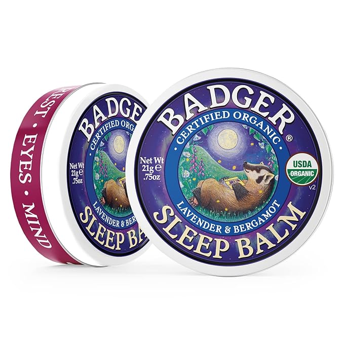 Badger Sleep Balm, Organic Essential Oil Aromatherapy Natural Sleep Balm for Adults & Kids, Relaxing & Calming Lavender & Bergamot Natural Sleep Support, .75 oz Tin, 3-Pack