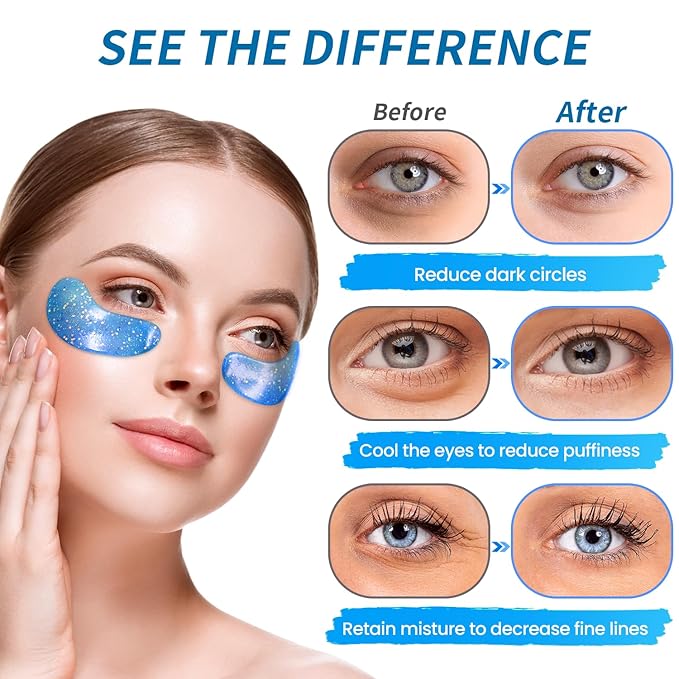 Under Eye Patches (8 Pairs) - Revitalises and Refreshes Your Skin, Eye Masks for Eye Bags, Dark Circles, Wrinkles, Collagen Gel Pads, Relieves Pressure - Travel Essentials