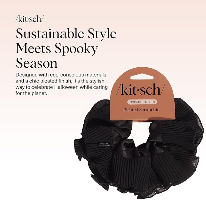 Kitsch Pleated Scrunchie for Women - No Crease Hair Ties No Damage, Stylish and Comfortable Fabric Ponytail Holders for Everyday Hairstyles & Spooky Season Looks | Ideal Gifts for Women - 1pc