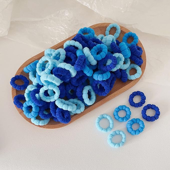 500 PCS Multicolor Cotton Hair Ties, Small Seamless Kids Hair Ties – Soft No-Crease Baby Hair Elastics for Girls, Kids & Toddlers, Gentle Ponytail Holders for Thin & Thick Hair. (Blue)