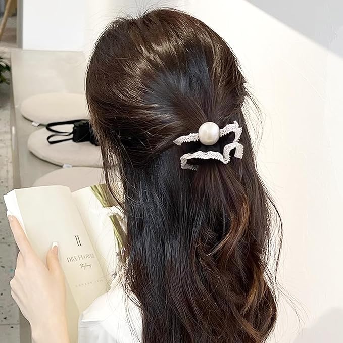 Silk Scrunchies Hair Ties 3Packs – Super Soft Thin Hair Scrunchies, Gentle on Hair, Faux Pearl Decorated Hair Accessories for Women