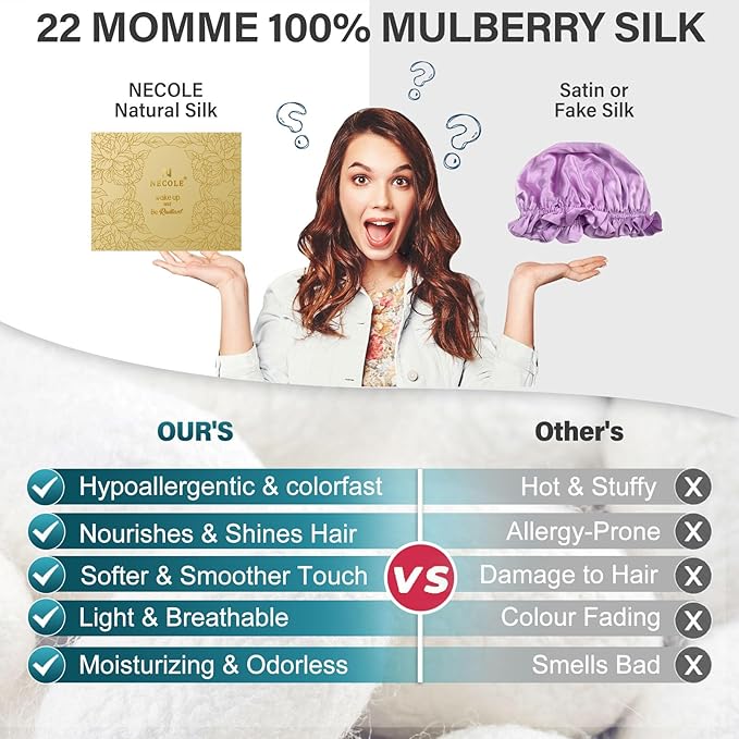 Silk Bonnet for Women 100% Mulberry Silk Sleep Cap 22 Momme Double Layer Hair Wrap for Curly Short Long Hair