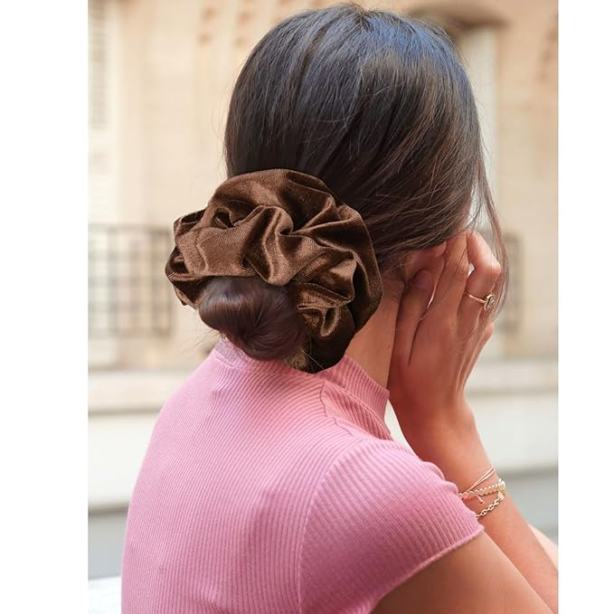 CEELGON Brown Big Velvet Scrunchie 6.5 Inches Jumbo Scrunchies Hair Ties Oversized Ponytail Holder for Thick Curly Hair Extra Large Hair Accessories for Women (Brown)