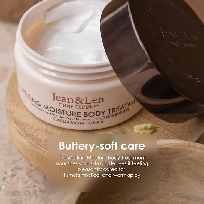 Jean & Len Melting Moisture Body Treatment Cardamom & Tonka, for a fragrant care result, for normal skin, nourishing body butter, without parabens & silicones, vegan, 6.76 Fl. Oz.