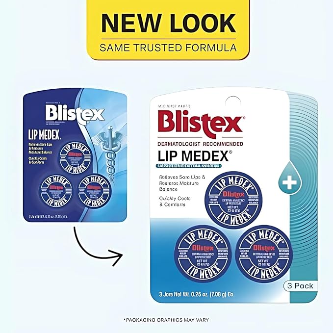 Blistex Lip Medex, 0.25 Ounce, 3 Count, Medicated Relief with Immediate Cooling, Soothes & Protects, Advanced Hydration, Restores Healthy Moisture Balance to Lips, Stocking Stuffer for Women & Men