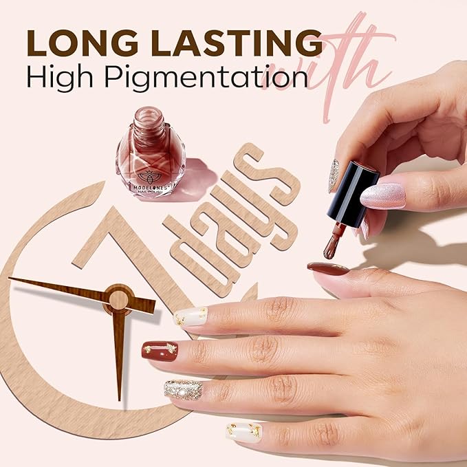 modelones Nail Polish Set 12 Colors Nude Brown Fall Nail Polish Set Champagne Gold Glitter Nail Polish Neutral Nude Pink Shimmer Fall Winter Brown Nail Gifts for Women Girl DIY Salon Home Manicure