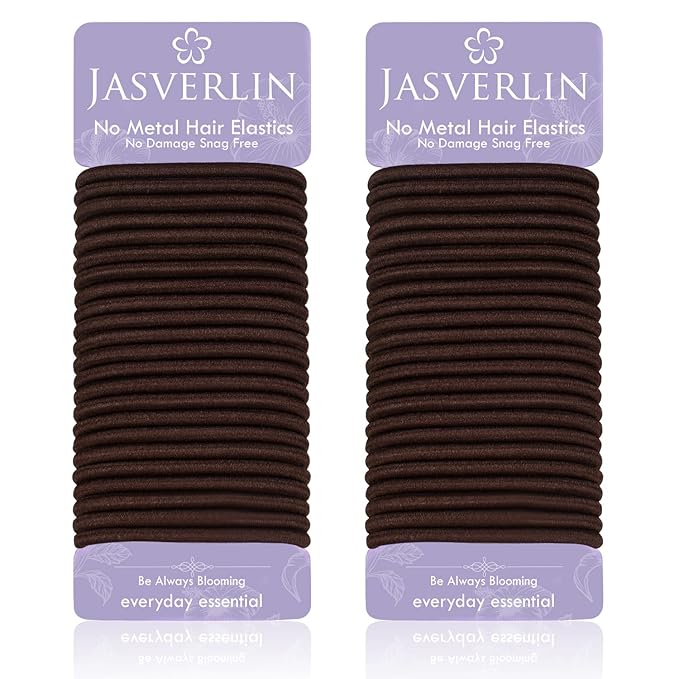 Brown Thick Large Hair Elastics Ties, Damage-free Ponytail Holder No Breakage Hair Ties Bands for Women’s Curly Texture, Stretchy Styling Accessories 5mm 48 Pcs