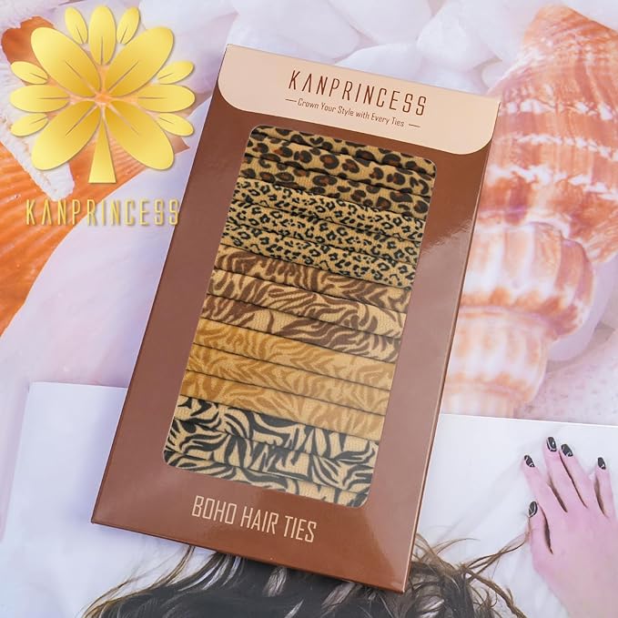 Nylon Leopard Hair Ties - No Damage,Strong Soft Cotton Tortoise Hair Bands Accessories for Thick Hair 15PCS Ponytail Holders for Woman Girls